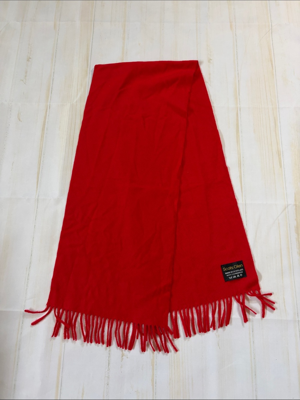 100% Cashmere Red Fringe Scarf - Made in Scotland